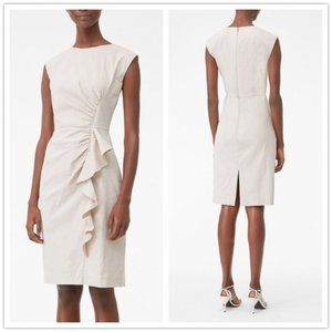 Rebecca Taylor NWT Ruffle Tailored Techy Linen Suiting Sheath Dress Sz 00